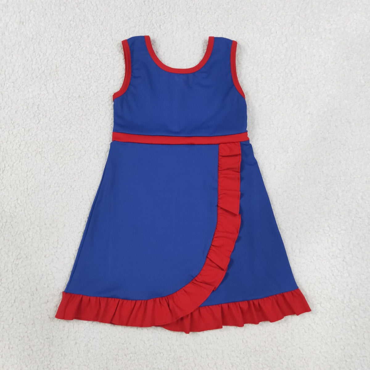 GSD4133 Baby Girls Hot Blue Red Back Zip Yoga Active Short Ruffle Knee Length Dress