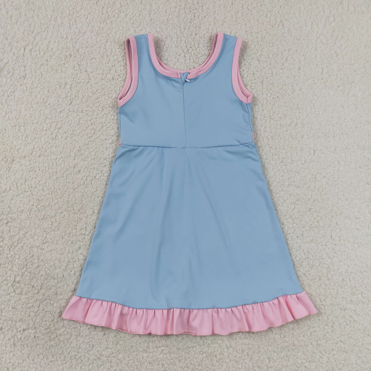 GSD4144 Baby Girls Blue Pink Back Zip Yoga Active Short Ruffle Knee Length Dress