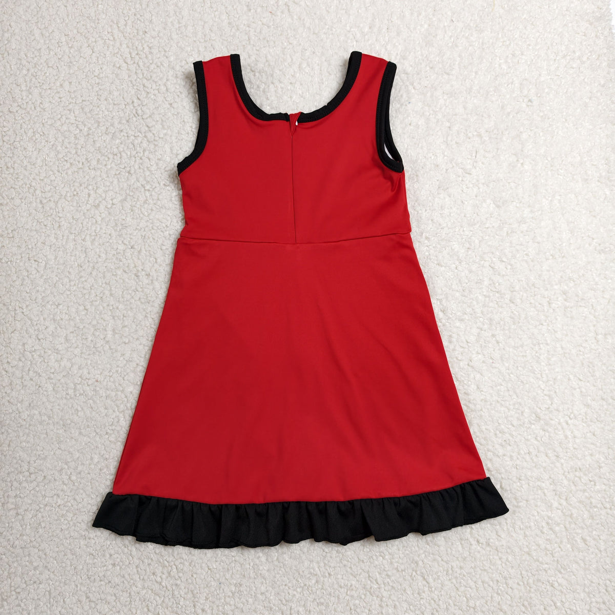 GSD4146 Baby Girls Black Red Back Zip Yoga Active Short Ruffle Knee Length Dress