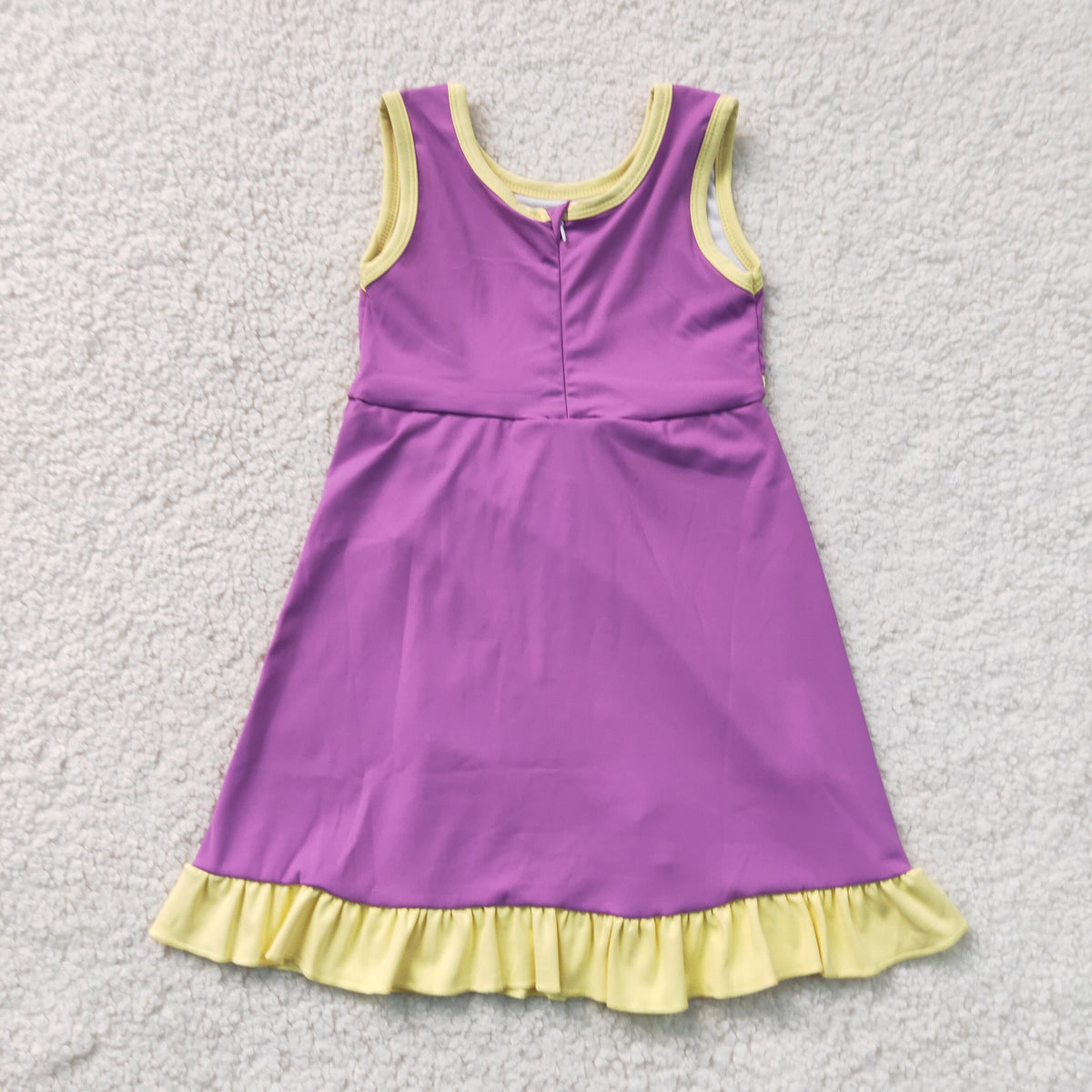 GSD4147 Baby Girls Yellow Purple Back Zip Yoga Active Short Ruffle Knee Length Dress