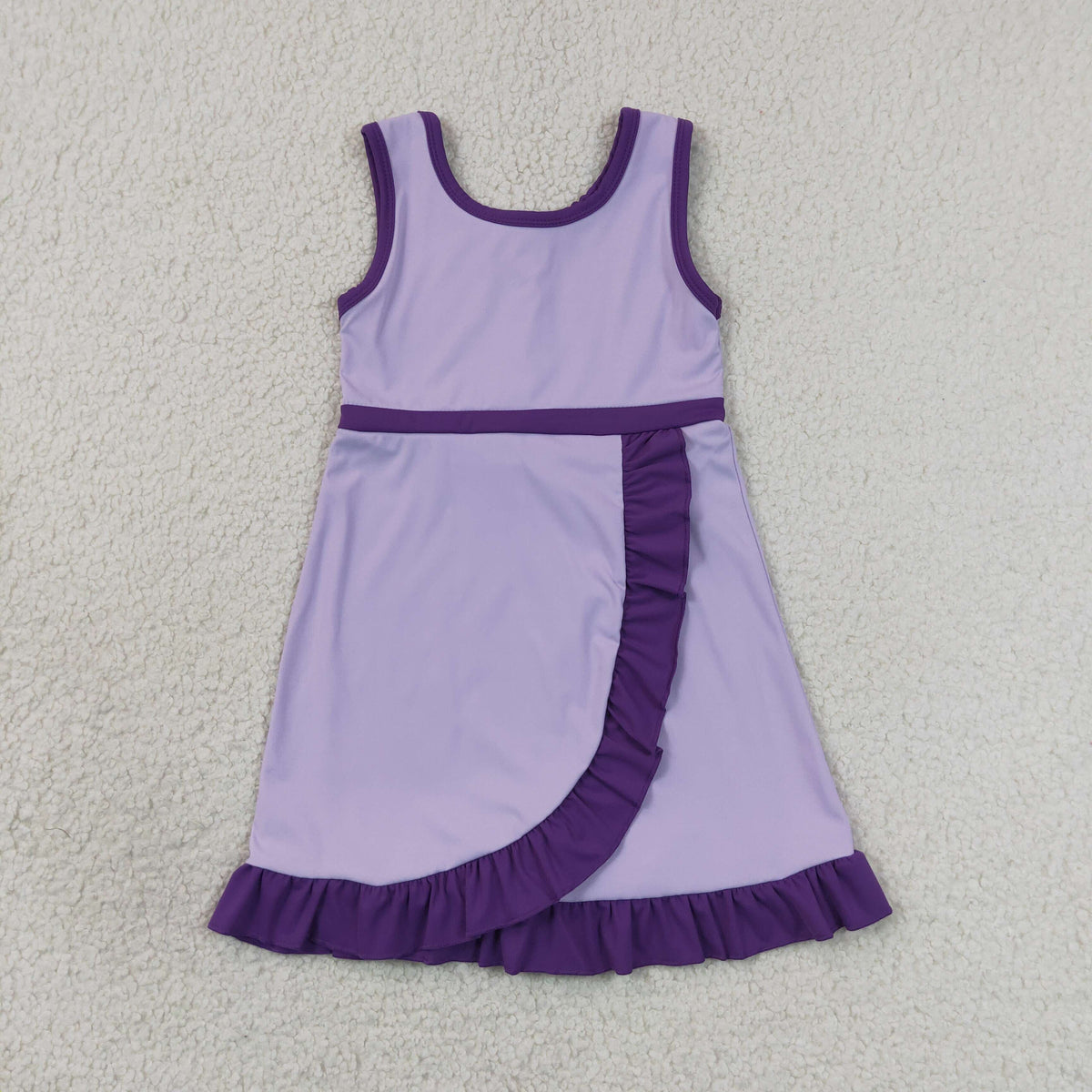 GSD4151 Baby Girls Lavender Purple Back Zip Yoga Active Short Ruffle Knee Length Dress