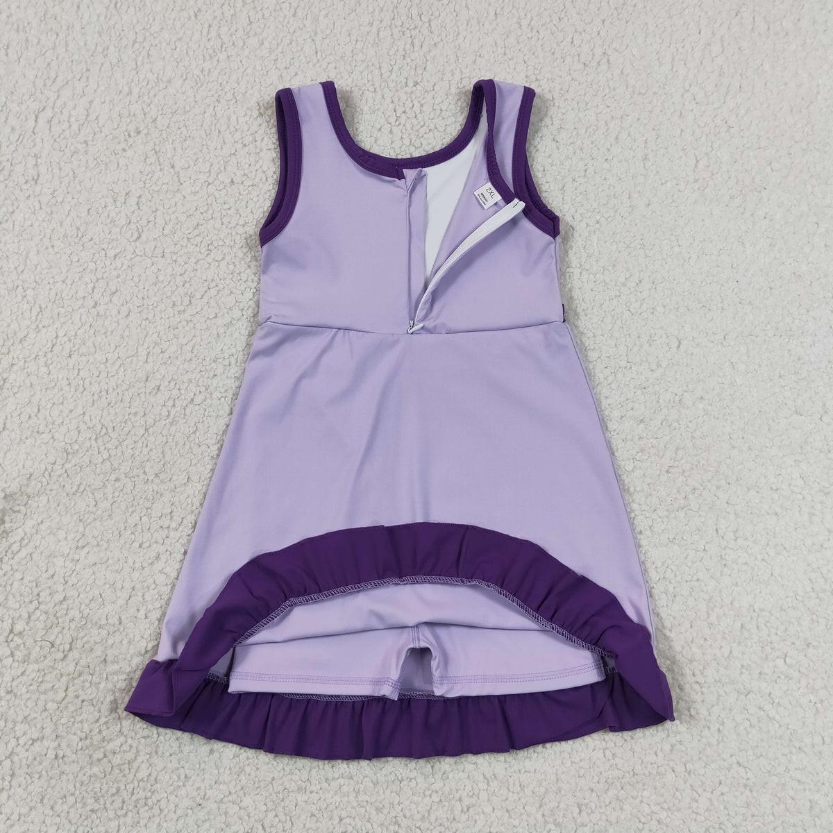 GSD4151 Baby Girls Lavender Purple Back Zip Yoga Active Short Ruffle Knee Length Dress