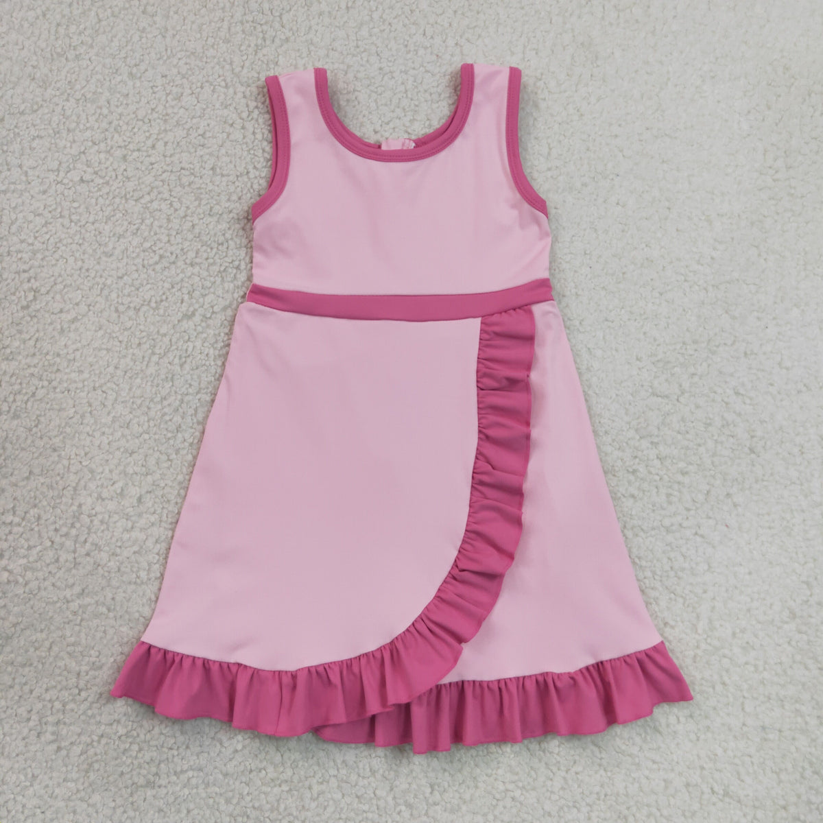GSD4152 Baby Girls Pink Sleeveless Back Zip Yoga Active Short Ruffle Knee Length Dress