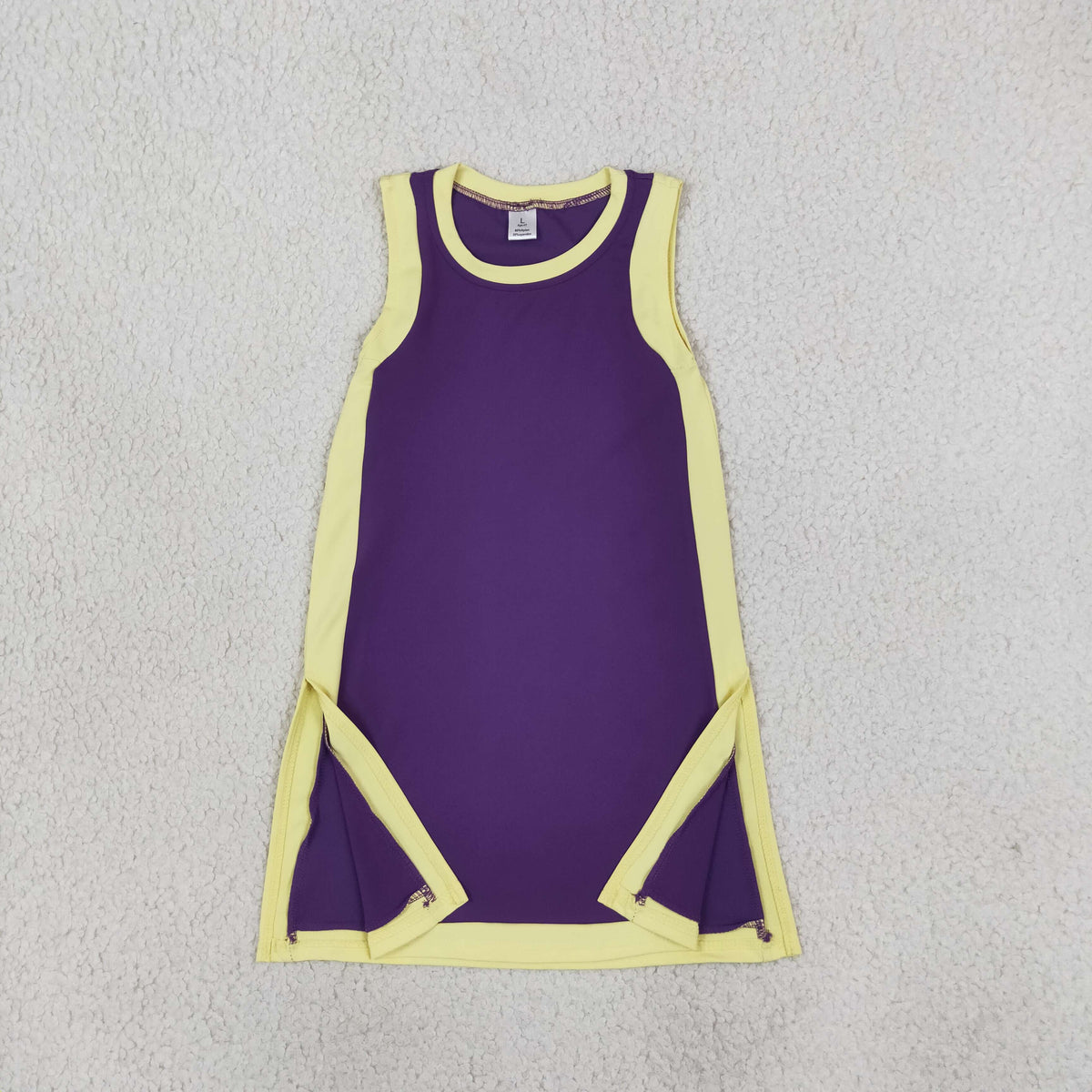 GSD4253 Baby Girls Purple Yellow Sleeveless Yoga Active Split Knee Length Dress