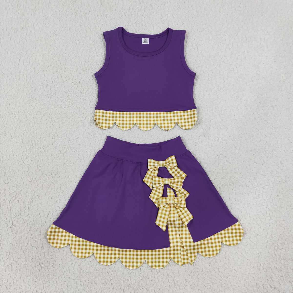 GSD4267 Baby Girls Purple Yellow Vests Bows Skirt Short Yoga Active Scallop Clothes Set