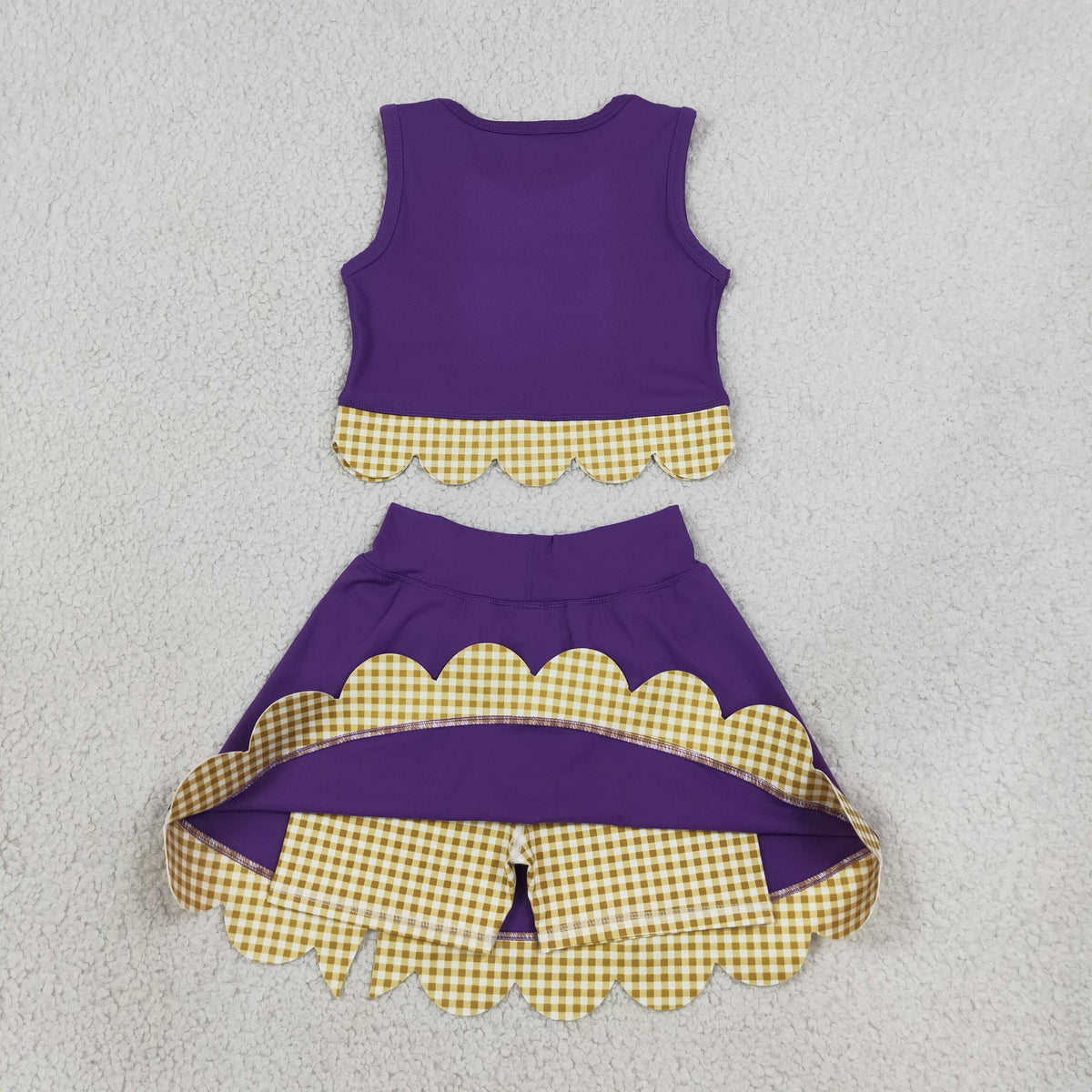 GSD4267 Baby Girls Purple Yellow Vests Bows Skirt Short Yoga Active Scallop Clothes Set