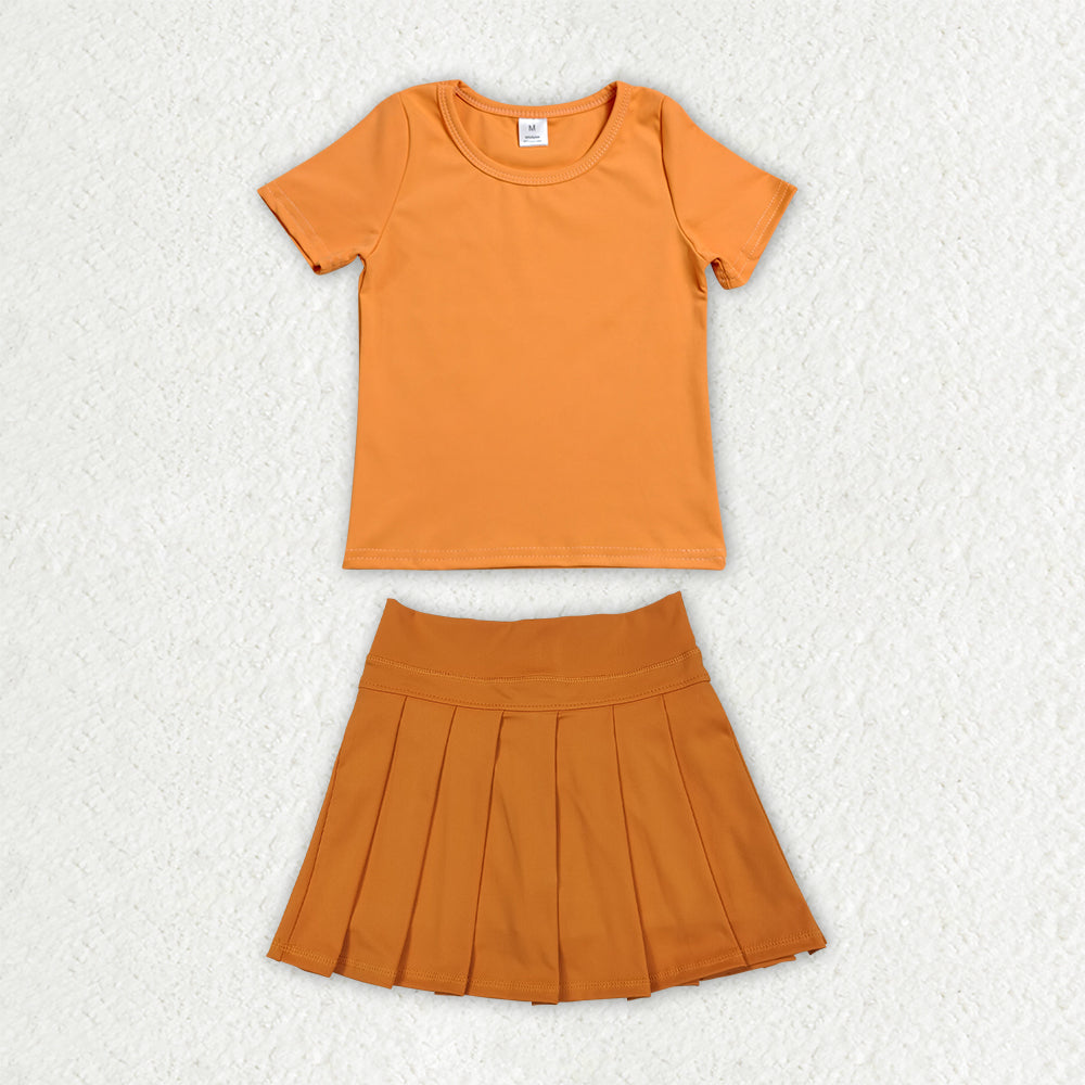 Sibling Baby Girls Colorful Short Sleeve Shirts Pleated Skirt Short Yoga Active Clothes Sets