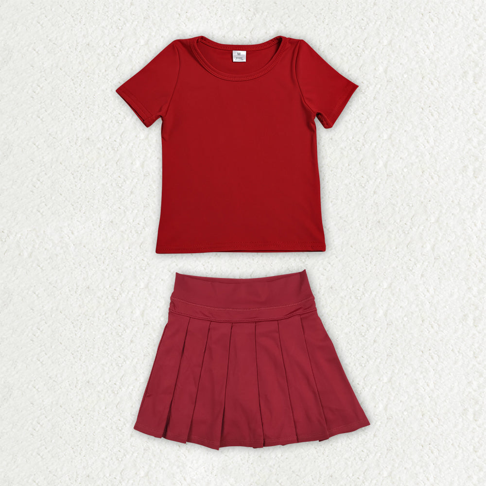 Sibling Baby Girls Colorful Short Sleeve Shirts Pleated Skirt Short Yoga Active Clothes Sets