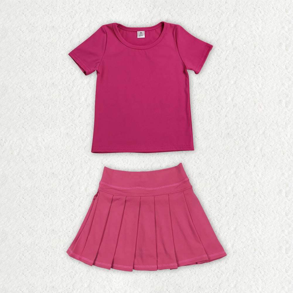 Sibling Baby Girls Colorful Short Sleeve Shirts Pleated Skirt Short Yoga Active Clothes Sets