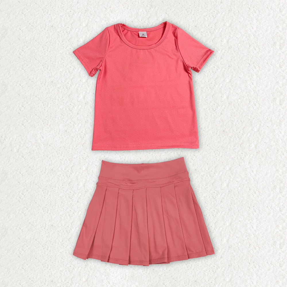 Sibling Baby Girls Colorful Short Sleeve Shirts Pleated Skirt Short Yoga Active Clothes Sets