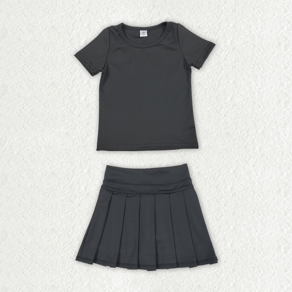 Sibling Baby Girls Colorful Short Sleeve Shirts Pleated Skirt Short Yoga Active Clothes Sets