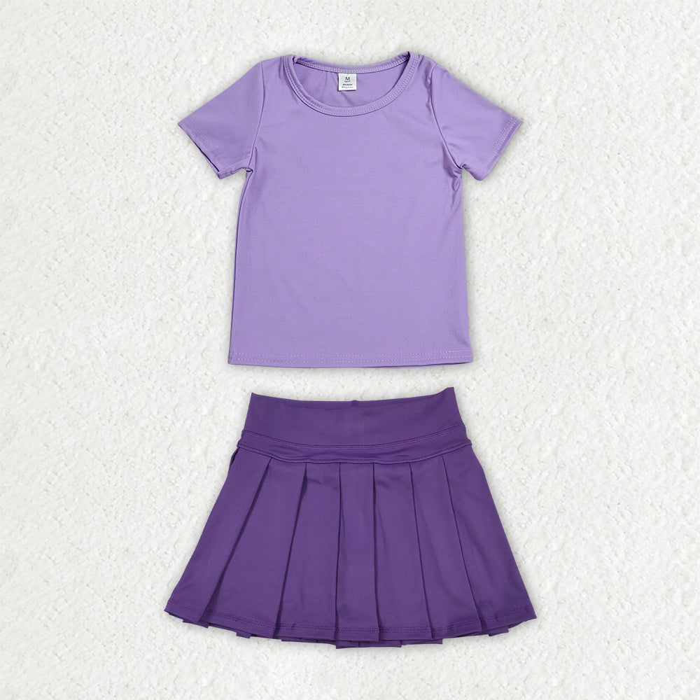 Sibling Baby Girls Colorful Short Sleeve Shirts Pleated Skirt Short Yoga Active Clothes Sets