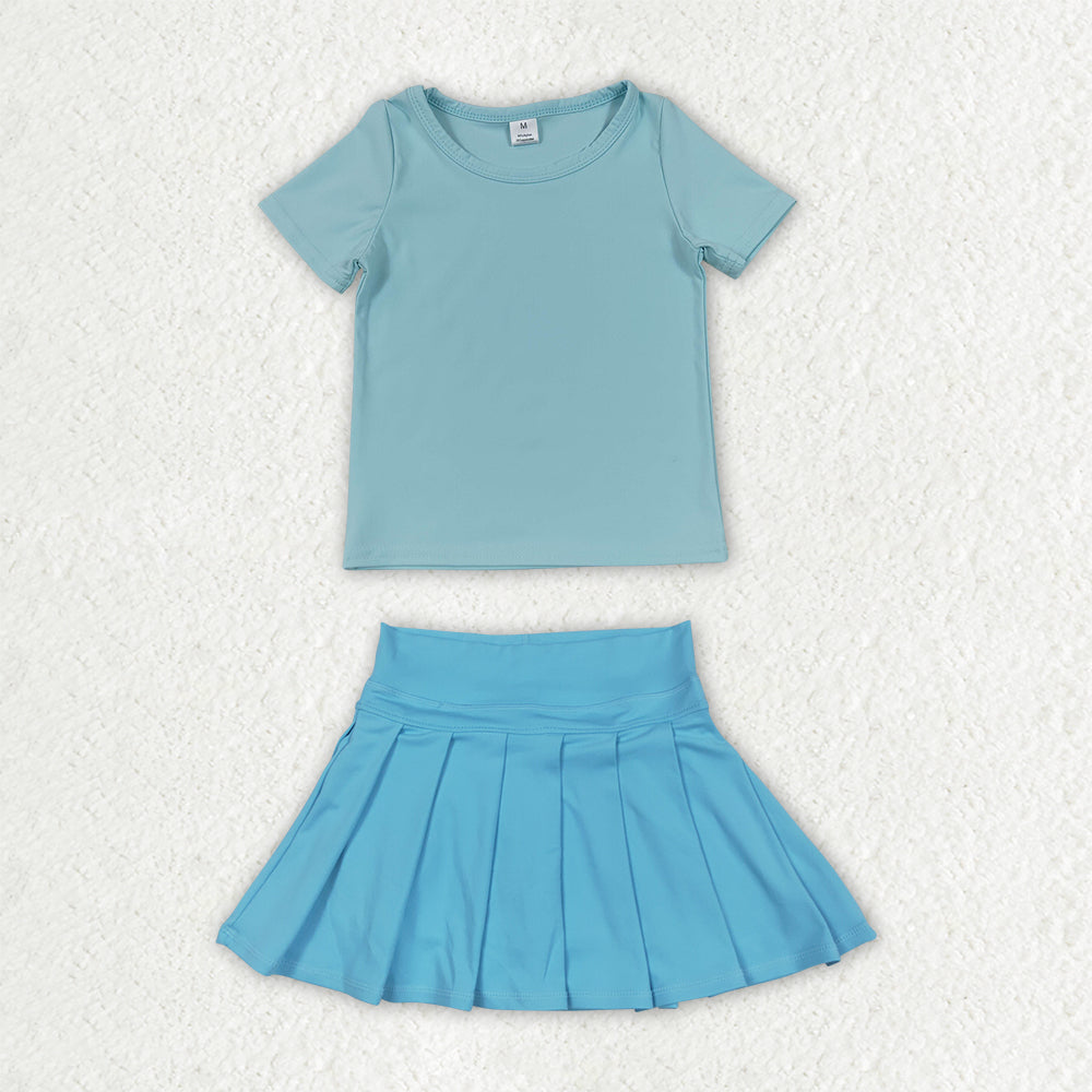 Sibling Baby Girls Colorful Short Sleeve Shirts Pleated Skirt Short Yoga Active Clothes Sets