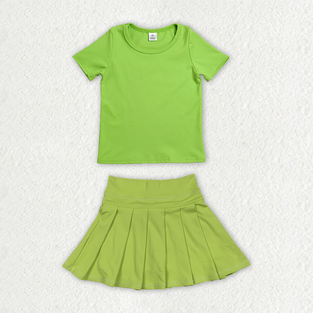 Sibling Baby Girls Colorful Short Sleeve Shirts Pleated Skirt Short Yoga Active Clothes Sets
