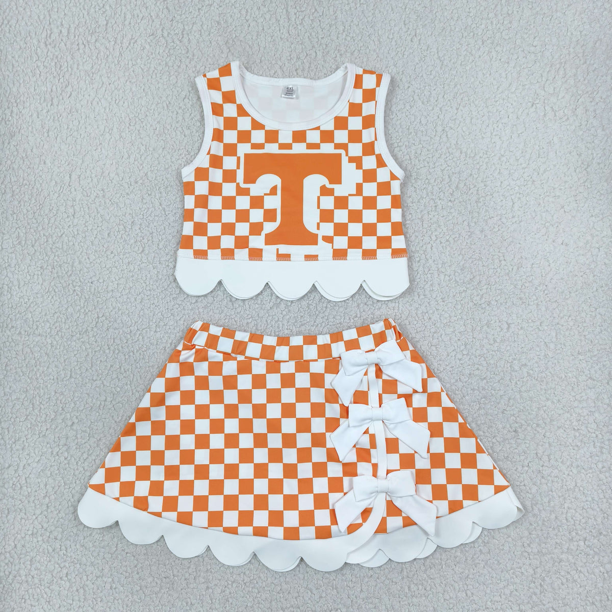 Sibling Baby Girls Checked Vests Bows Skirt Short Team Yoga Active Scallop Clothes Sets