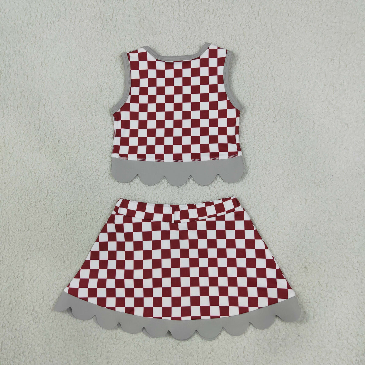 Sibling Baby Girls Checked Vests Bows Skirt Short Team Yoga Active Scallop Clothes Sets