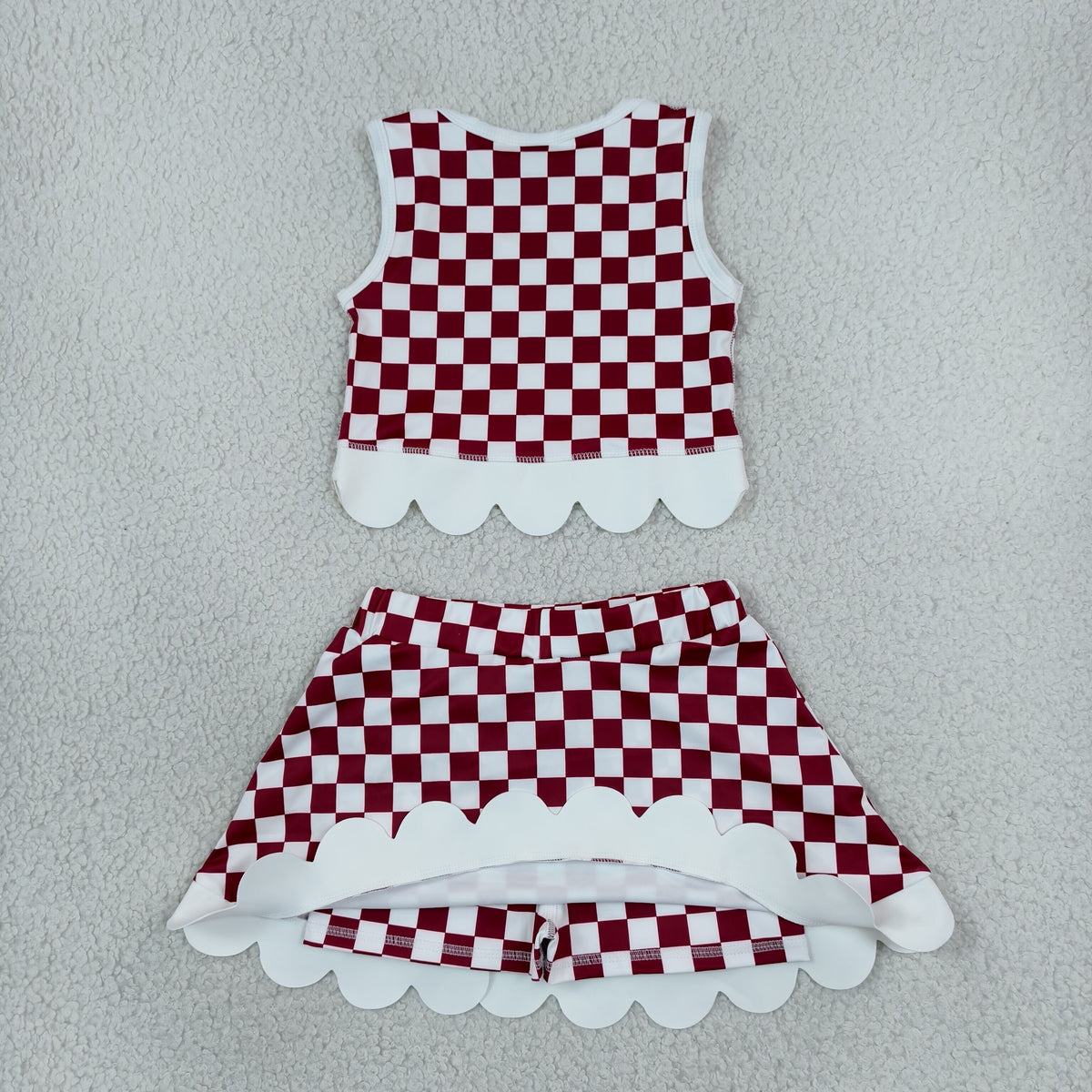 Sibling Baby Girls Checked Vests Bows Skirt Short Team Yoga Active Scallop Clothes Sets