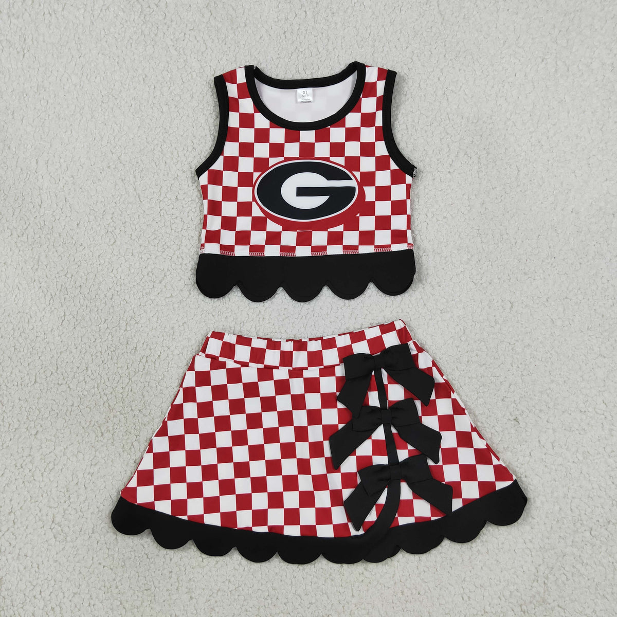 Sibling Baby Girls Checked Vests Bows Skirt Short Team Yoga Active Scallop Clothes Sets