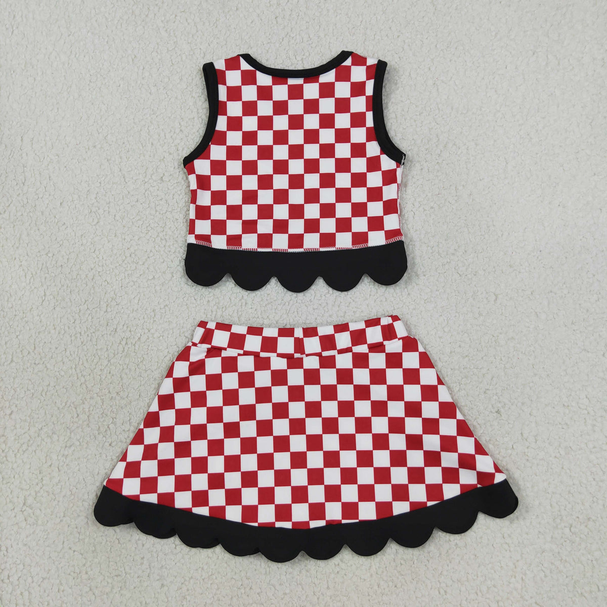 GSD4287 Baby Girls Red Checked Georgia Vests Bows Skirt Short Yoga Active Team Scallop Clothes Set