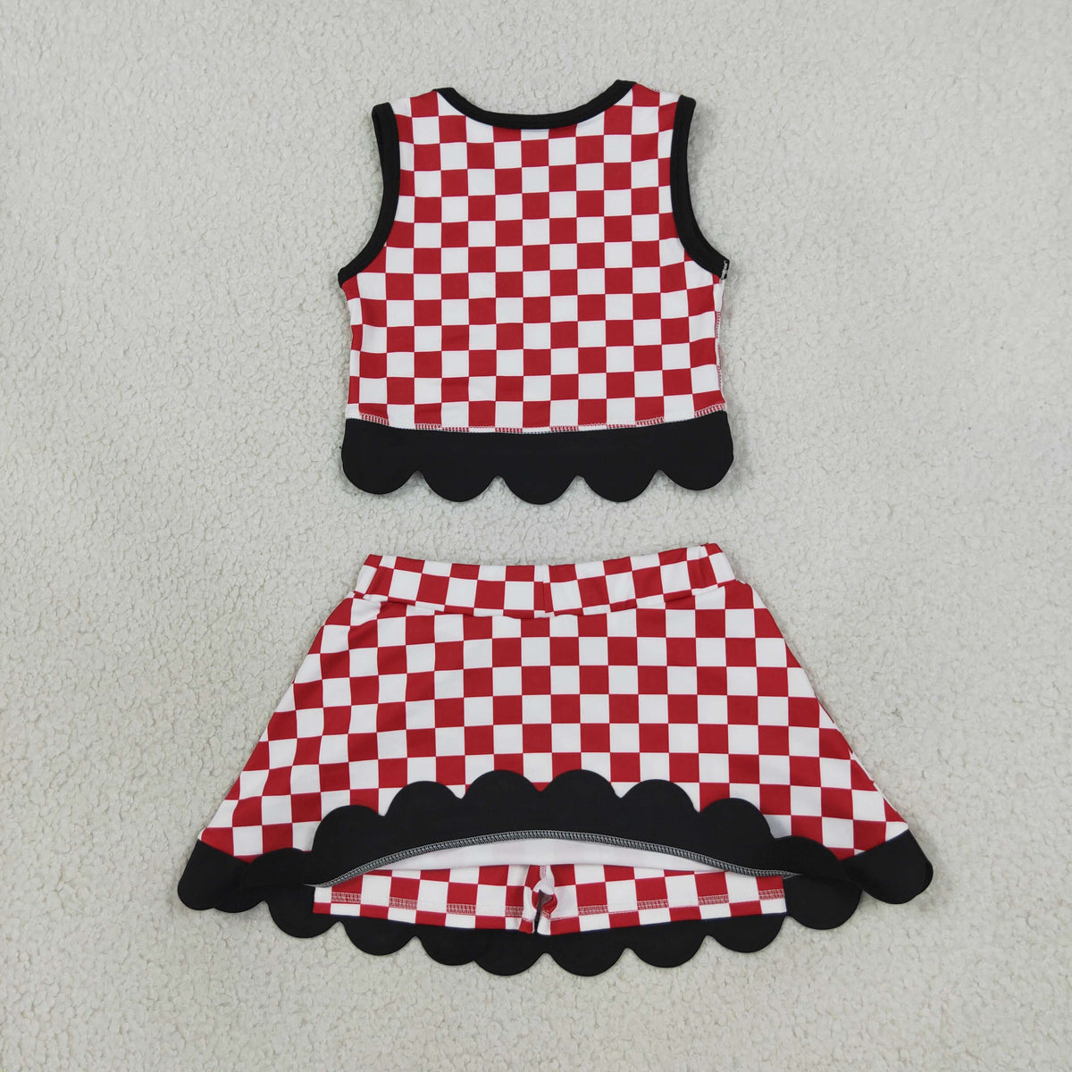 Sibling Baby Girls Checked Vests Bows Skirt Short Team Yoga Active Scallop Clothes Sets