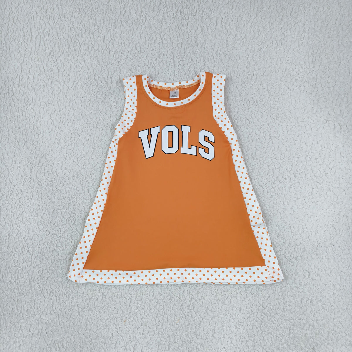 GSD4292 Baby Girls White Polka Dots Orange Sleeveless Vinyl Vols Team Split Dress