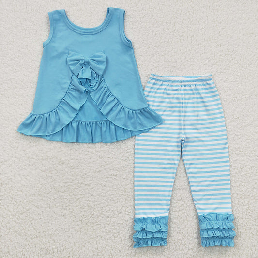 GSPO0505 baby girls teal back bow tunic icing pants outfits