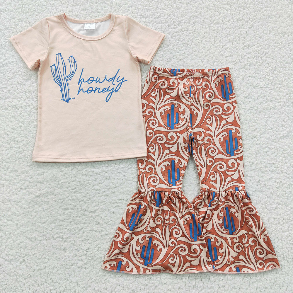 Sibling Baby Girls Western Shirts Bell Bottom Pants Outfits Sets