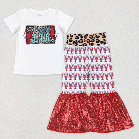 GSPO0938 Girls Clothes Crayfish sequins Girls Flared Pants Suit