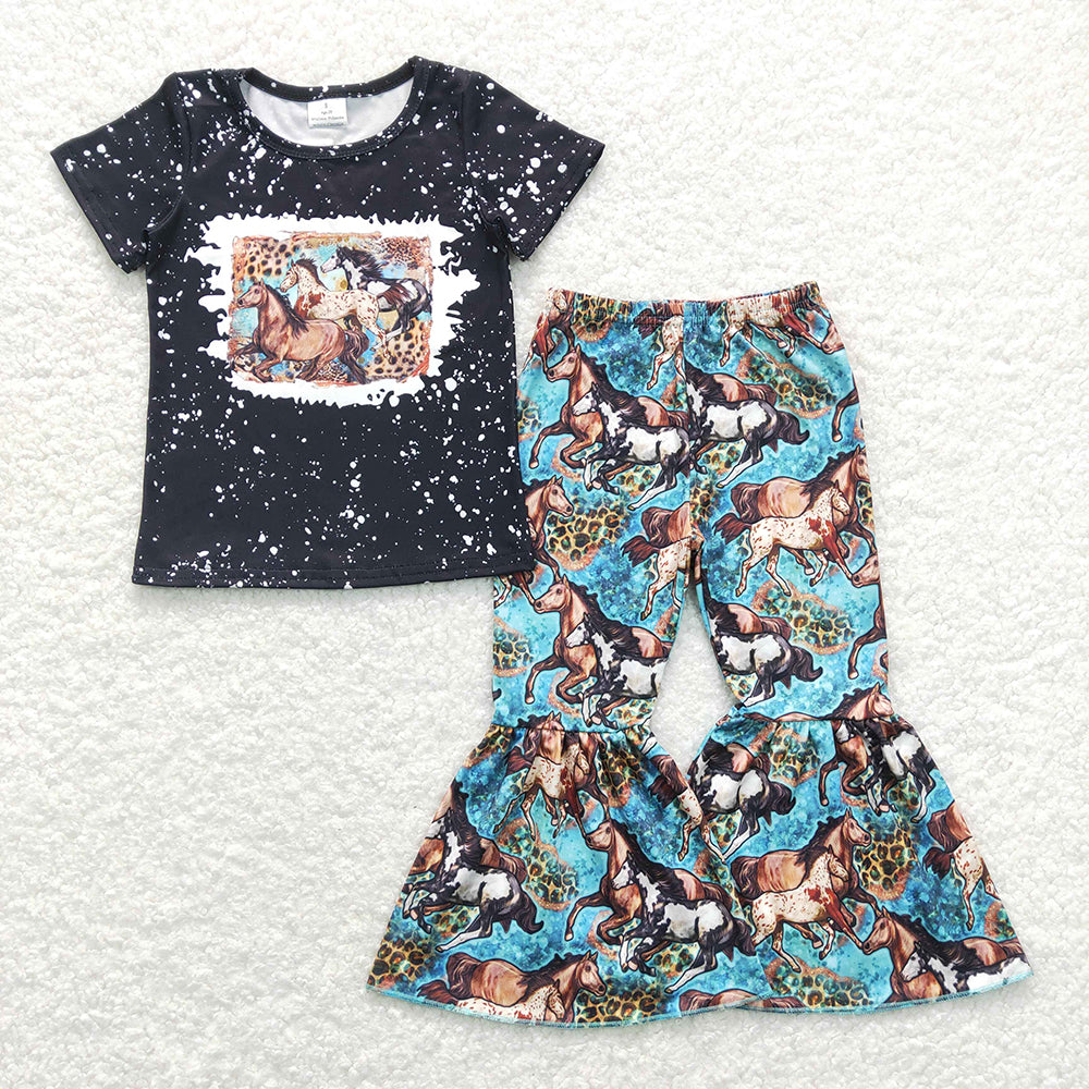 GSPO1199 baby girl clothes horse leopard print bell bottoms outfits