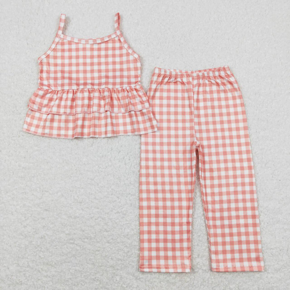 GSPO1377 baby girl clothes orange plaid girls  spring summer outfit