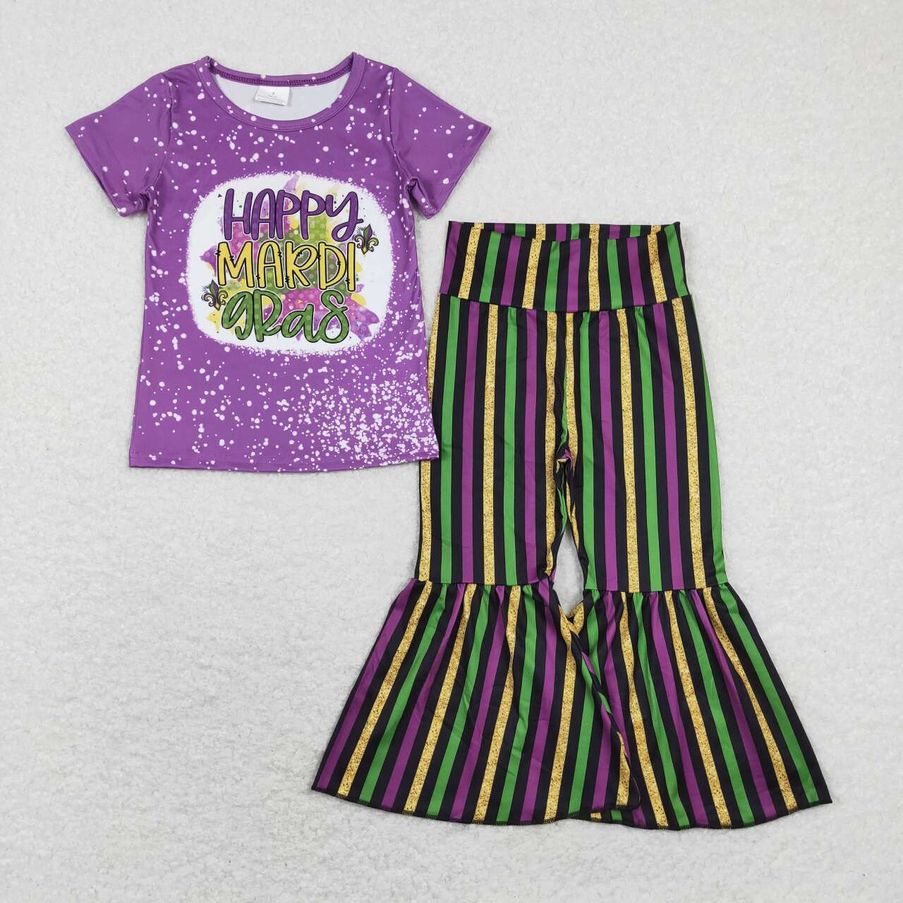 Sibling Baby Girls Mardigras Top Bell Bottom Stripe Pants Clothes Sets
