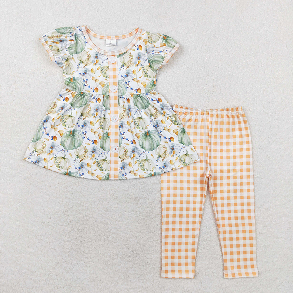 Sibling Baby Girls Bows Flowers Pumpkins Tunic Leggings Bell Bottom Pant Fall Clothes Sets