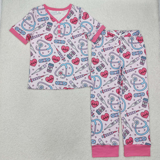 Sibling Adult Women Long Sleeve Bows Santa Pants Pajamas Sets