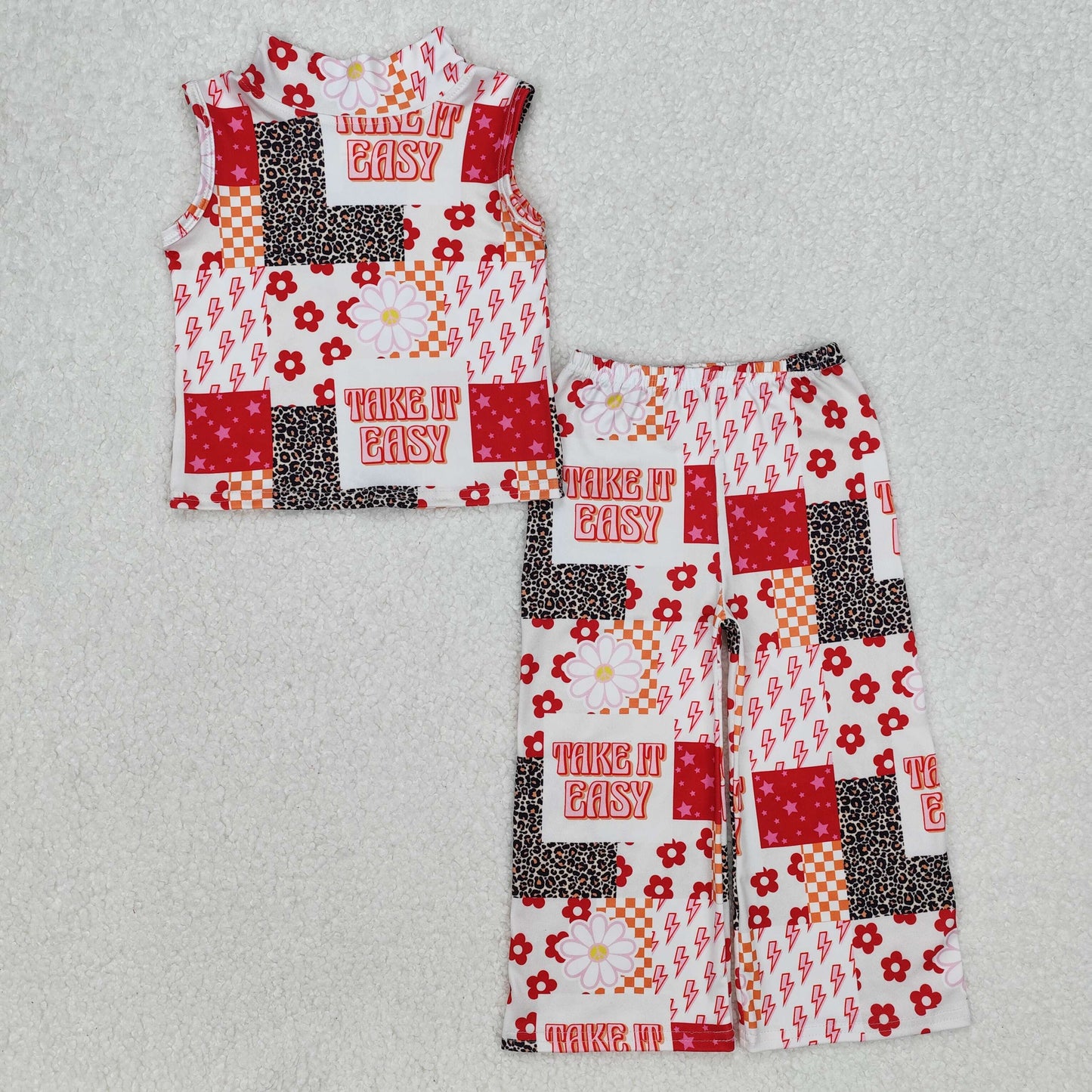 GSPO1952   toddler girl clothes take it easy girl bell bottom pant set