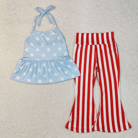 4th of July Stars Halter Top Stripes bell bottom pants set GSPO1974