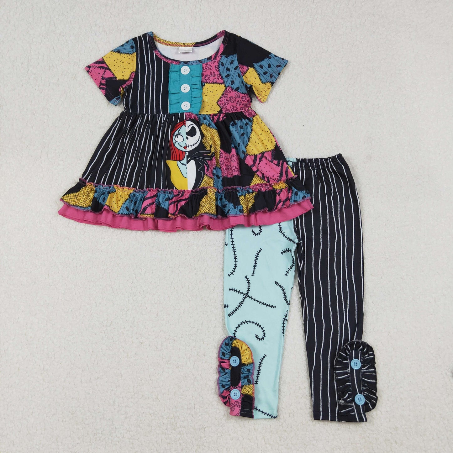 Sibling Baby Boys Girls Nightmare Halloween Clothes Sets Footie Rompers Knee Length Dresses