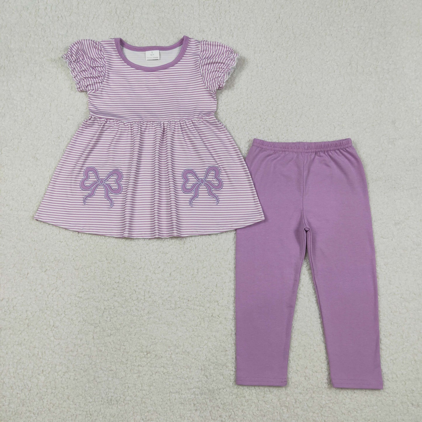 Sibling Baby Girls Embroidery Bows Stripe Tunic Legging Pants Clothes Sets