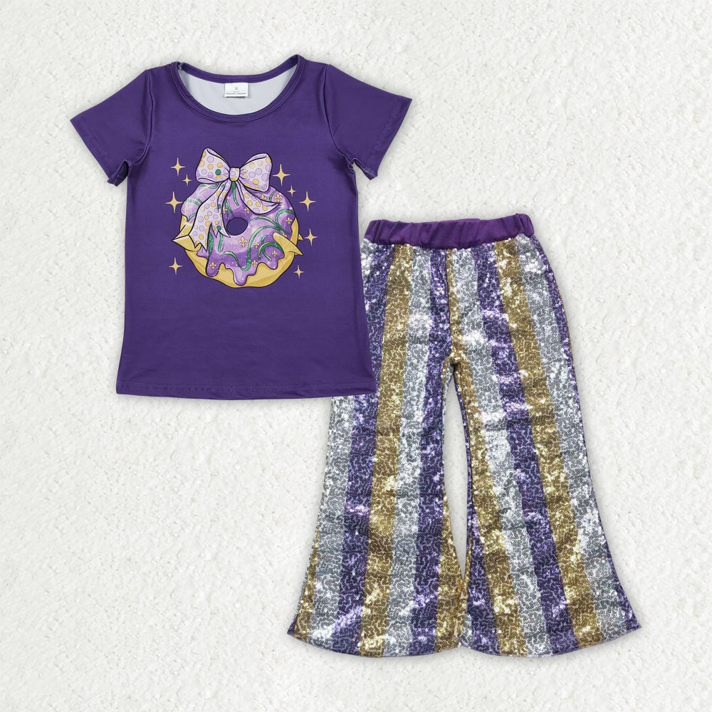 Sibling Baby Girls Mardigras Top Sequin Stripe Flare Pants Clothes Sets