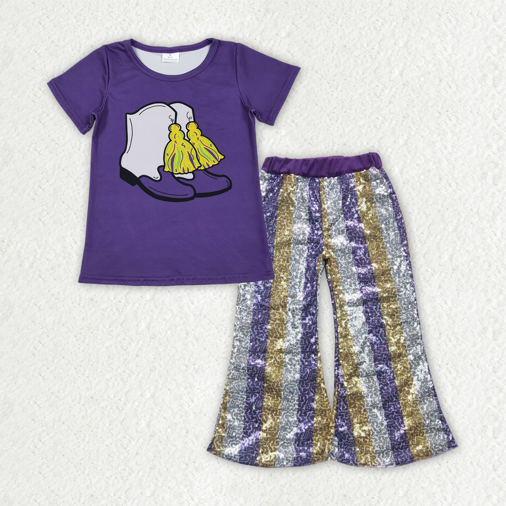 Sibling Baby Girls Mardigras Top Sequin Stripe Flare Pants Clothes Sets