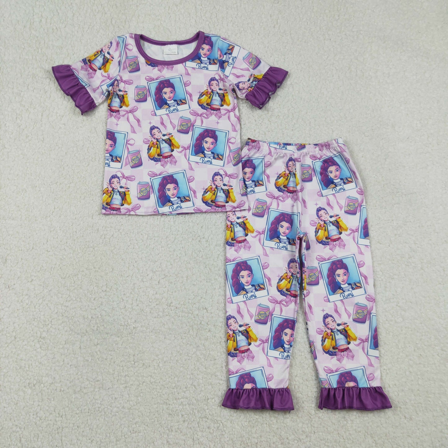 Sibling Baby Girls Cartoon Demon Hunter Top Ruffle Pants Pajamas Sets