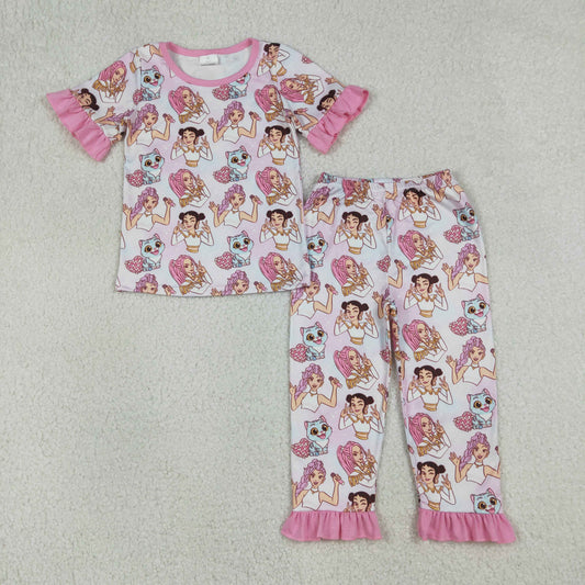 GSPO2248 Baby Girls Demon Hunter Top Ruffle Pants Pajamas Sets