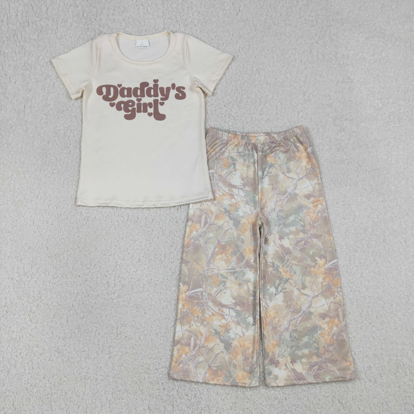 Sibling Baby Mama&Dad's Girl Hearts Top Checked Camo Flare Pants Clothes Sets T-shirts Pants
