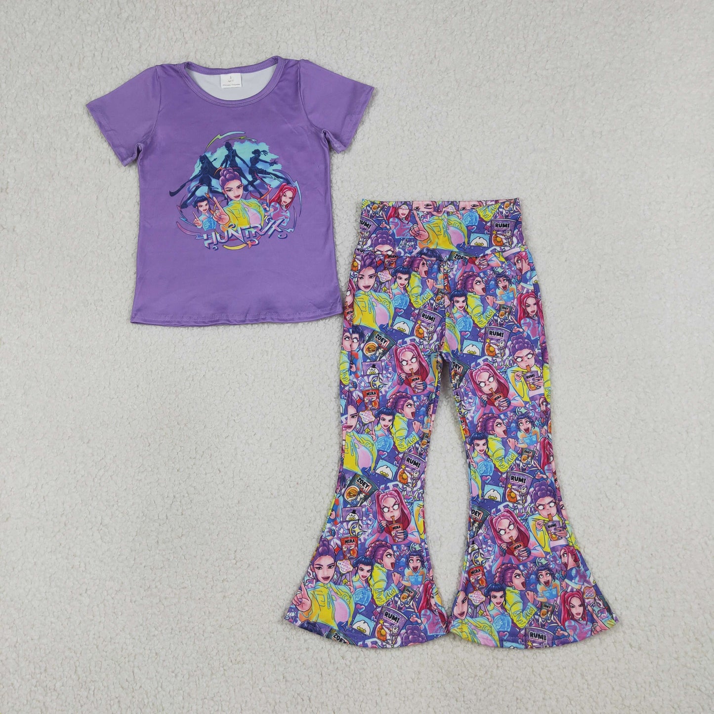 GSPO2272 Baby Girls Cartoon Demon Hunter Top Bell Bottom Pants Clothes Sets