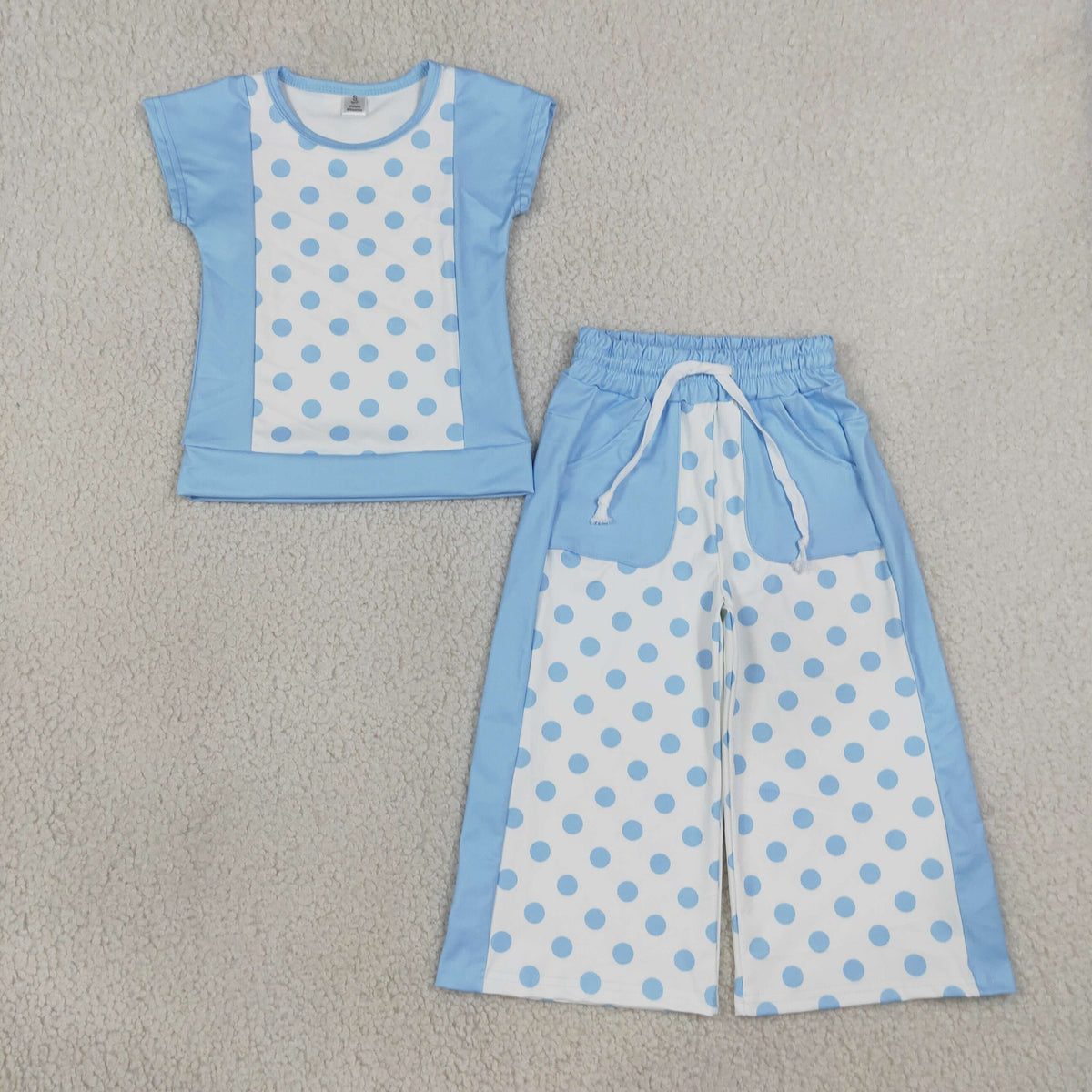 Sibling Baby Girls Polka Dots Pockets Flare Pant Yoga Active Clothes Sets