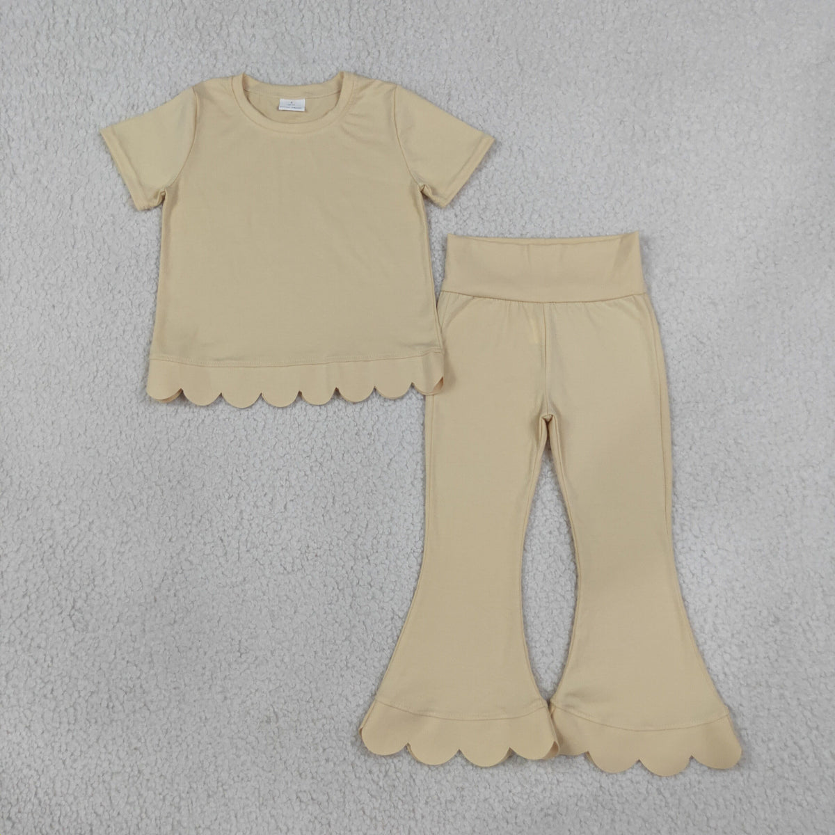 GSPO2340 Baby Girls Yellow Short Sleeve Top Bell Bottom Scallop Cotton Clothes Set