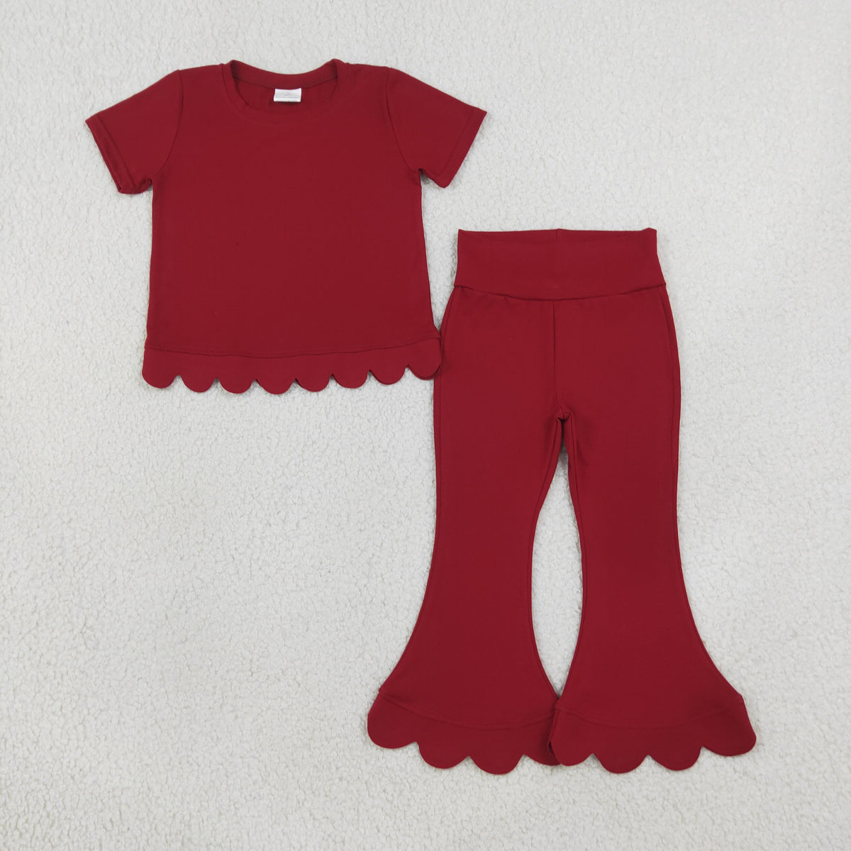 GSPO2344 Baby Girls Red Short Sleeve Top Bell Bottom Scallop Cotton Clothes Set