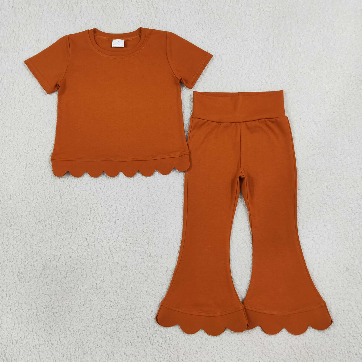 GSPO2345 Baby Girls Orange Short Sleeve Top Bell Bottom Scallop Cotton Clothes Set
