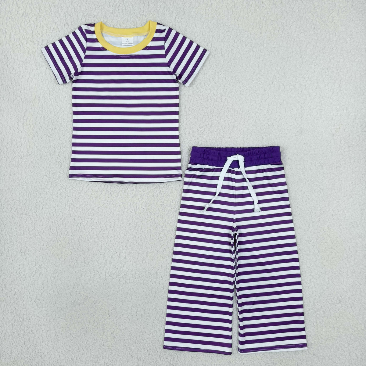 GSPO2386 Baby Girls Short Sleeve Purple Stripe Top Flare Pant Clothes Sets