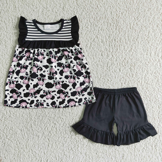 Western Cowgirls Cows tops Ruffle shorts Outfit GSSO0045