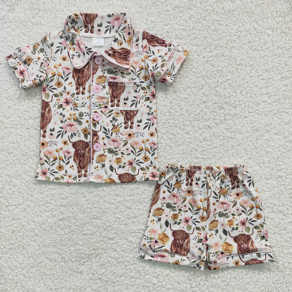 6 Colors Western Girls Boys Button Up Pajamas Sets